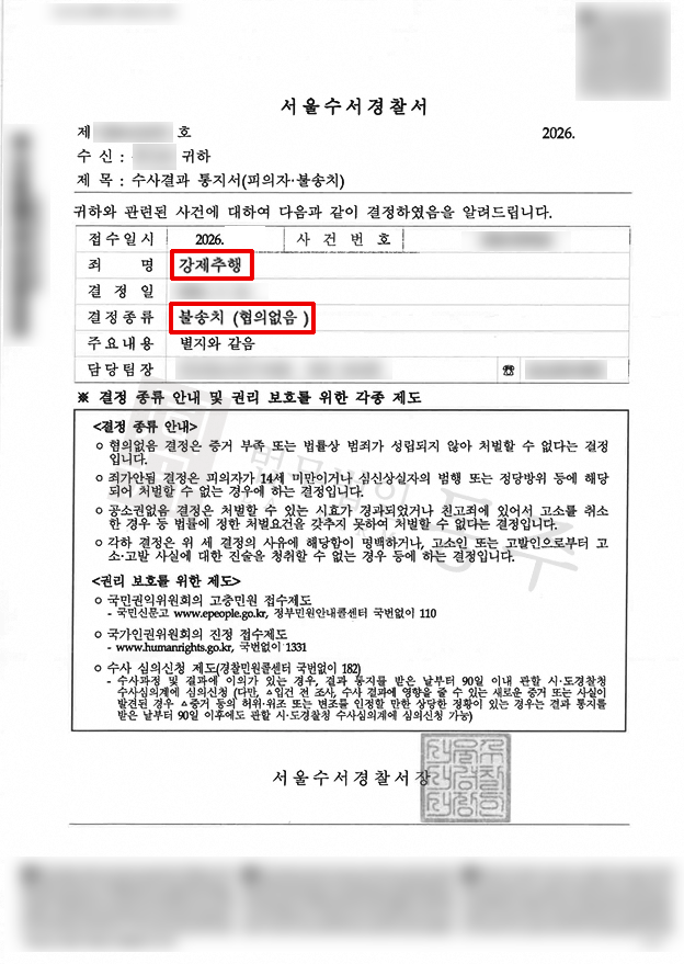 [클럽강제추행 불송치 사례] 클럽에서 모르는 여성으로부터 성추행 신고된 사건, 무혐의 방어 성공